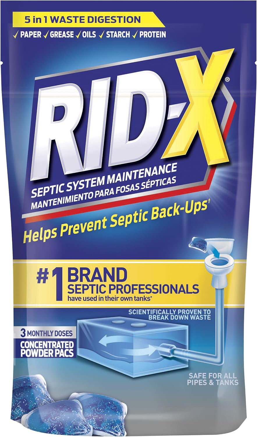 Rid-X Septic System Treatment, Septic Tank Treatment, 3-Monthly Supply Dual Action Septi-Pacs - 3.2 oz