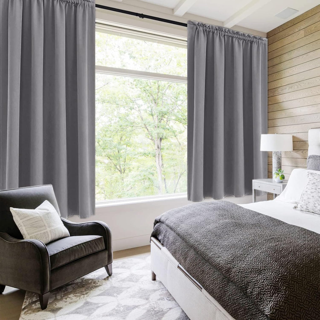 DWCN Grey Room Darkening Blackout Curtains - Thermal Insulated Privacy Energy Saving Window Curtain Drapes 52 x 45 inch Length, Set of 2 Bedroom Living Room Curtains