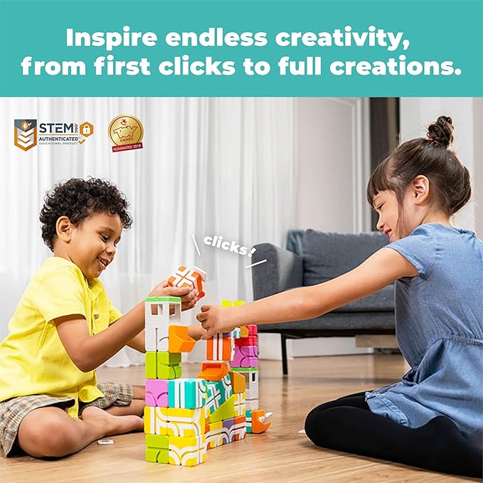 QBI Magnetic Blocks Play Starter Set｜4-in-1 STEM Building Blocks with 4 Cars & 3D Track Tiles｜Educational Sensory Magnet Toys｜Preschool Montessori Toys for Kids Ages 3-5-8 Year Old Boys and Girls