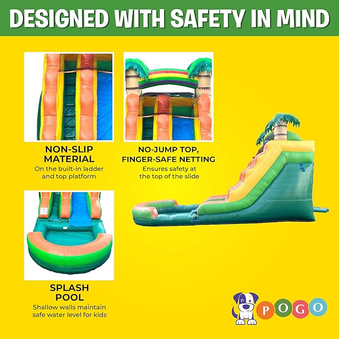 Inflatable Water Slides for Kids - Backyard Inflatable Water Slides with Splash Pool - Tropical Complete with Blower, and Stakes - 25.5' x 9' - 15' Tall