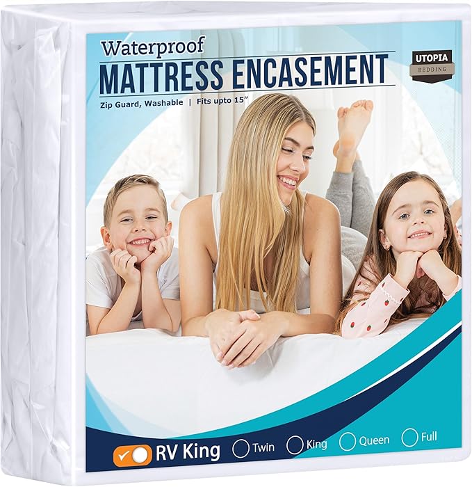 Utopia Bedding Zippered Mattress Encasement RV King, 100% Waterproof Bed Bug and Dust Mite Proof Mattress Protector, Absorbent Six-Sided Mattress Cover
