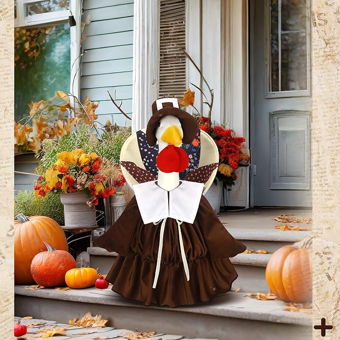 Suzile Thanksgiving Goose Outfit Dresses Clothes for 23" High Cement or Plastic Porch Goose Costume for Yard Lawn Outdoor Garden Patio Statue Xmas Santa Holiday Decor