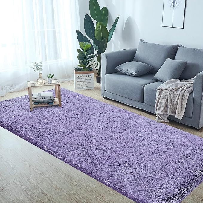 2x6 Runner Rug for Bedroom: Fluffy Shag Soft Washable Rugs Small Fuzzy Plush Indoor Carpet for Hallway Bedside Dorm Kids Girls Boys Room (Purple, 2'x6')