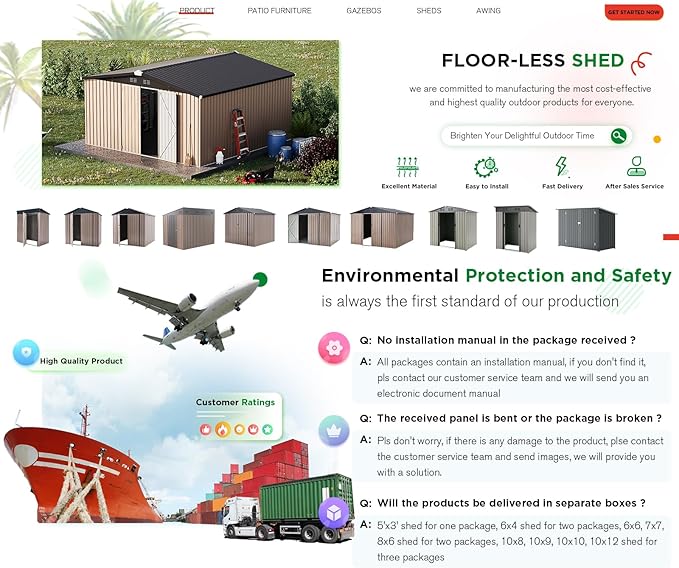 AECOJOY 12' x 12' Shed Metal, Outdoor Storage Sheds & Outdoor Storage 12' x 12' with Lockable Doors, Large Steel Yard Shed, Utility and Tool Storage for Garden, Backyard, Patio, Outside use in Grey