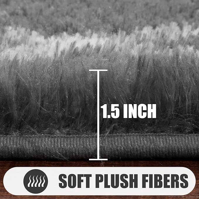 ONASAR Large Area Rugs for Living Room, 7x10 Grey and White Rug, Moroccan Thick Floor Mat for Bedroom Home Decor Aesthetic, Soft Fuzzy Shaggy Plush Fluffy Geometric Carpet for Dorm Classroom
