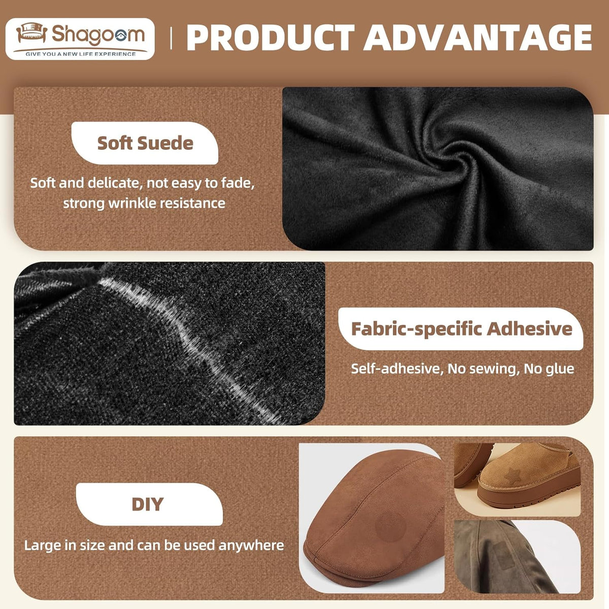 Suede Repair Patch, 17X79 Inch Fabric Large Repair Tape, Self-Adhesive Patches for Furniture, Sofa, Car Interior, Shoes, Hand Bag, Clothing (Black, 17X79 Inch)