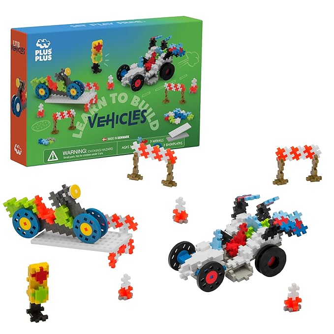 PLUS PLUS - Learn to Build Vehicles, 360 Pieces - Construction Building Stem / Steam Toy, Interlocking Mini Puzzle Blocks for Kids