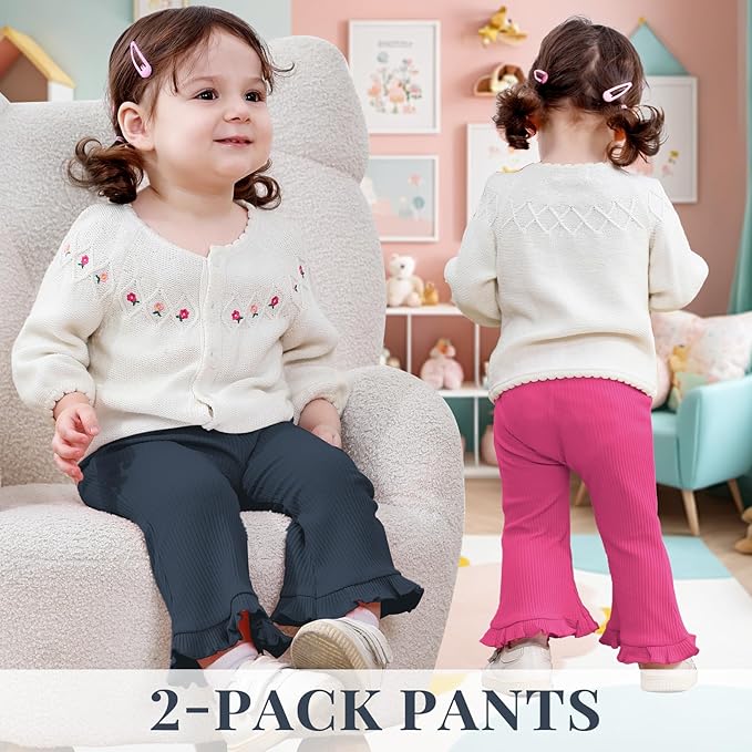 Neutocd Toddler Baby Girl 2-Pack Pants Bell Bottom Infant Baby Girl Solid Ribbed Cotton Leggings