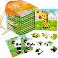 SANNIX 12 Pack Jigsaw Puzzles for Toddlers Wooden Animals Jigsaw Puzzles 9 pcs with 12 Organize Bags for Kids Ages 2 3 4 5 Preschool Educational Puzzles Learning Travel Toys for Boys and Girls