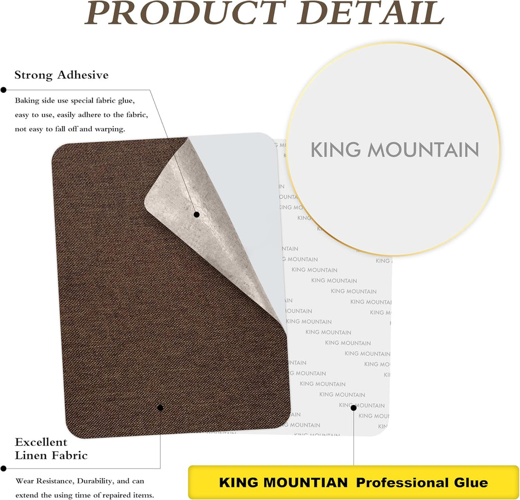 KING MOUNTAIN Coarse Linen Repair Patches, Self-Adhesive Linen Fabric Patches, 8X11 inch 2 PCS, Multi Color, Can be Used for Linen Sofa Repair and Linen Clothes Repair(8" x 11"-2PCS,Coffee Brown)