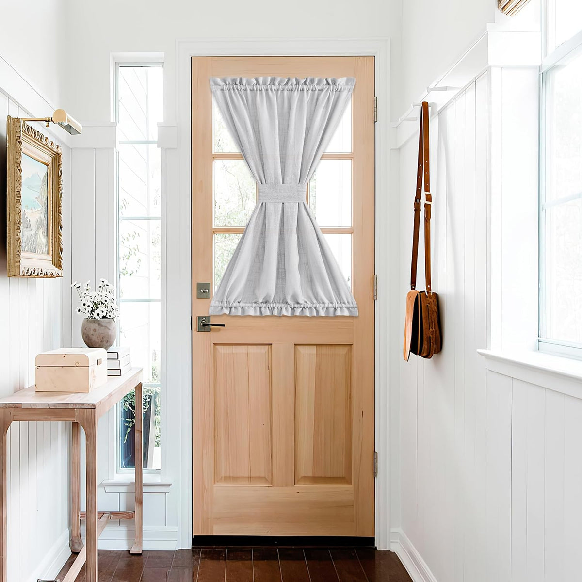 NICETOWN Side Door Curtains for Small Window, Rod Pocket French Window Curtains Light Filtering Sidelight Curtain for Front, 36W X 40L Sheer Door Shade with Tieback, 1 PC, Light Grey