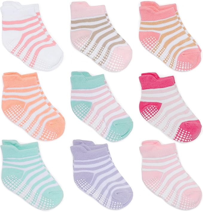 Zaples Baby Non Slip Grip Ankle Socks with Non Skid Soles for Infants Toddlers Kids Boys Girls