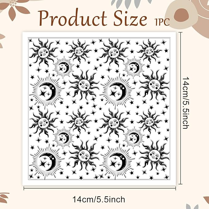 CHGCRAFT Sun Moon Stars Polymer Clay Texture Sheets Silicone Texture Stamp Clay Texture Mat Modeling Pattern Pad Texture Sheets for Jewelry and Clay Earrings Tools, 5.5x5.5 inch