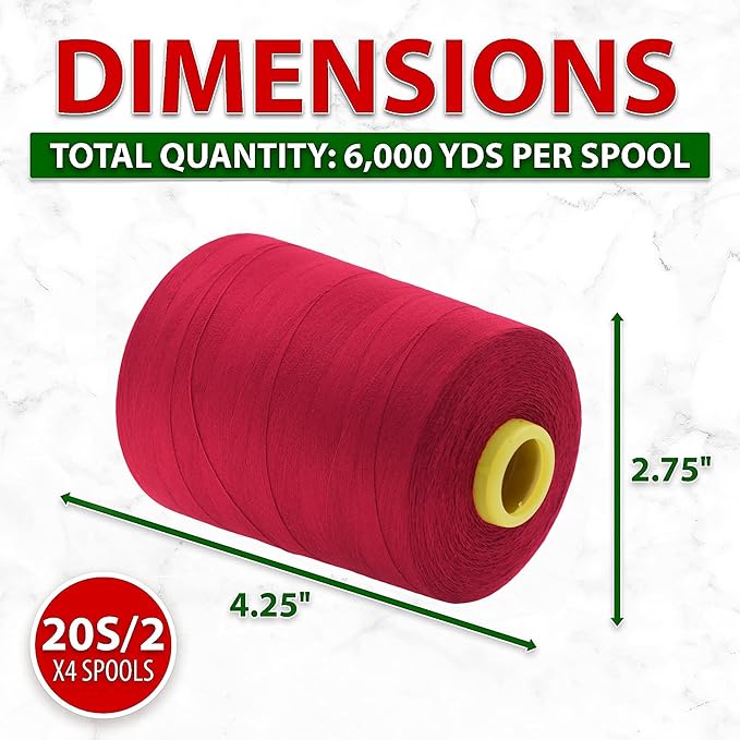 Mandala Crafts 4 Pack of Serger Threads Cones Spools - 20S/2 24000 Yards Polyester Cranberry Threads for Sergers Machine and Overlock Quilting Sewing Machine
