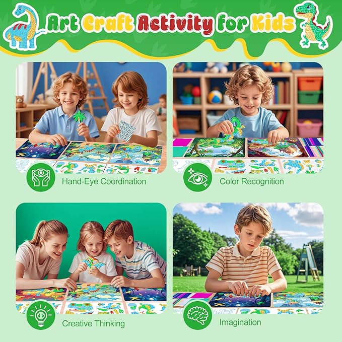 homicozy Art & Craft Activity for Kids-Foil Fun Dinosaur,No Mess Art Crafts for Girls,DIY Foil Foam Stickers,Creative Activity Kits,Kids Travel Toys,Gifts for Girls & Boys Ages 4-10