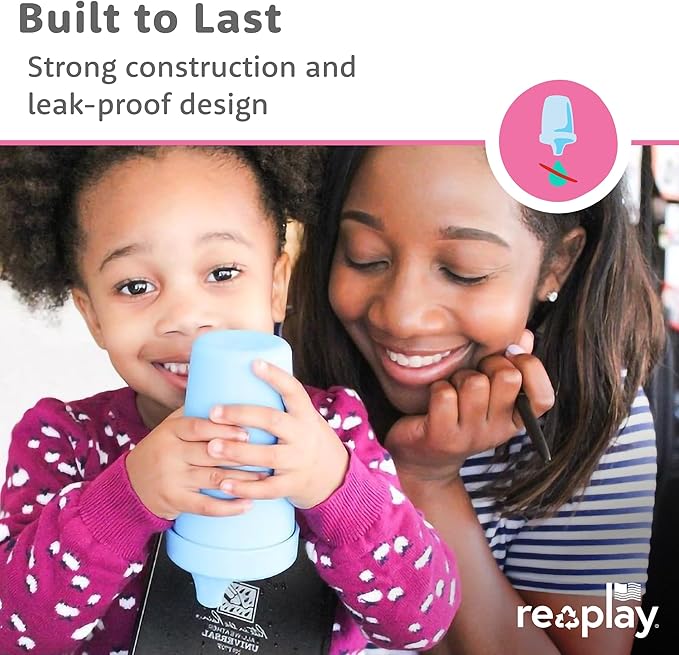 Re-Play Sippy Cups for Toddlers - 10 Oz. Reusable Spill Proof Cups for Kids, Dishwasher/Microwave Safe - Made in USA - Set of 4-3.13" x 6.25" - Cool Blues