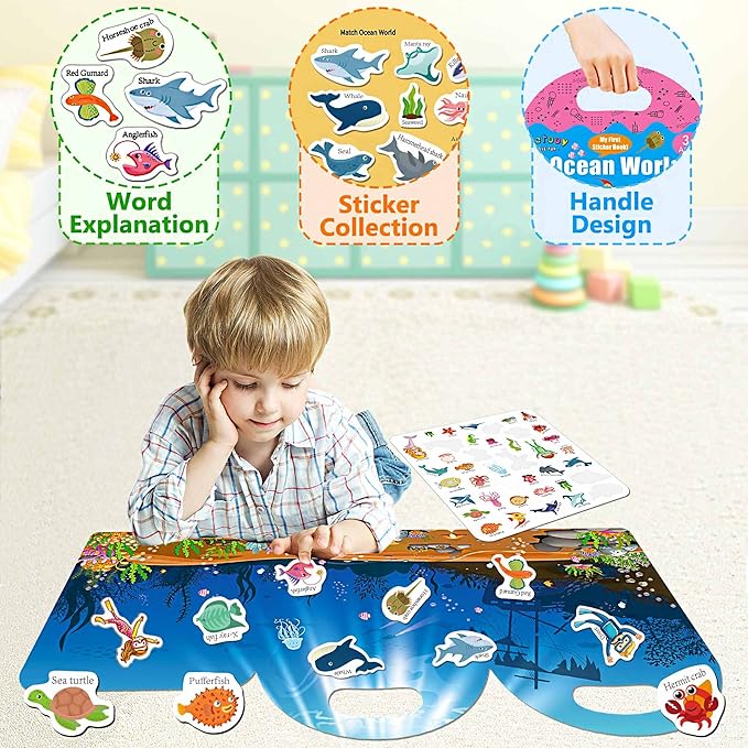 Reusable Sticker Books for Toddlers 1-3, Sticker Book for Toddlers 2-4 Years, Toddler Travel Essential in The Car/Train/Plane