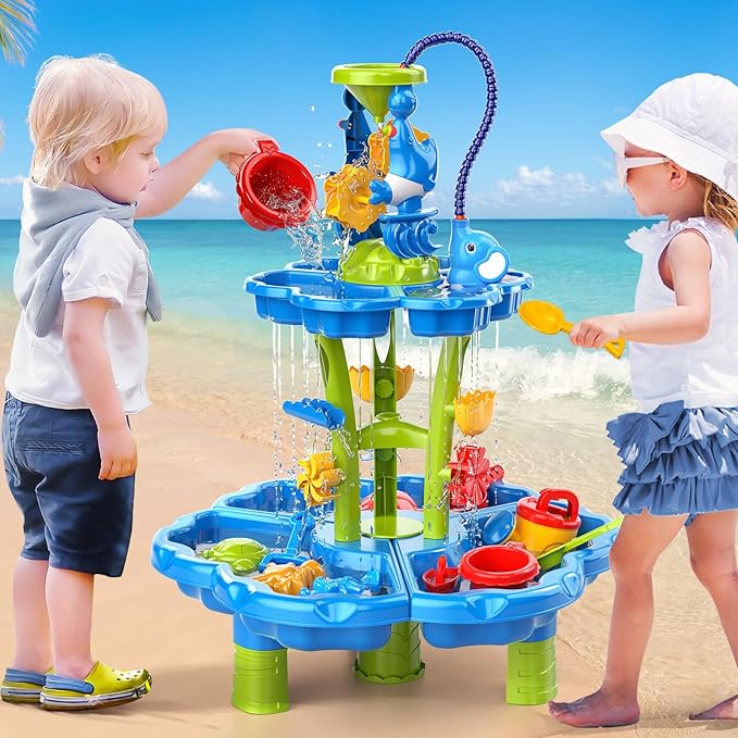 Water Table for Kids Ages 4-8 with Water Pumb, Summer Outdoor Sand Water Table for Boys Girls, Kids Water and Sand Activity Sensory Toys for Toddlers Age 3-8