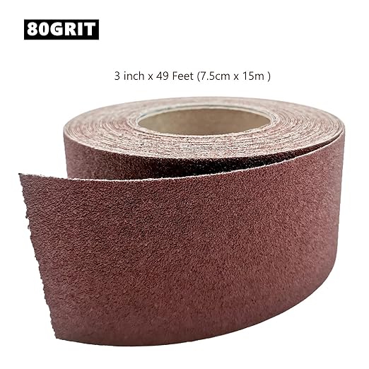80 Grit Sandpaper Roll, 3 Inch x 49 Feet Emery Cloth Roll Aluminum Oxide Abrasive Paper Roll Continuous Sandpaper for Metalworking, Woodworker, Furniture Repair, Sanding Automotive Plumbing