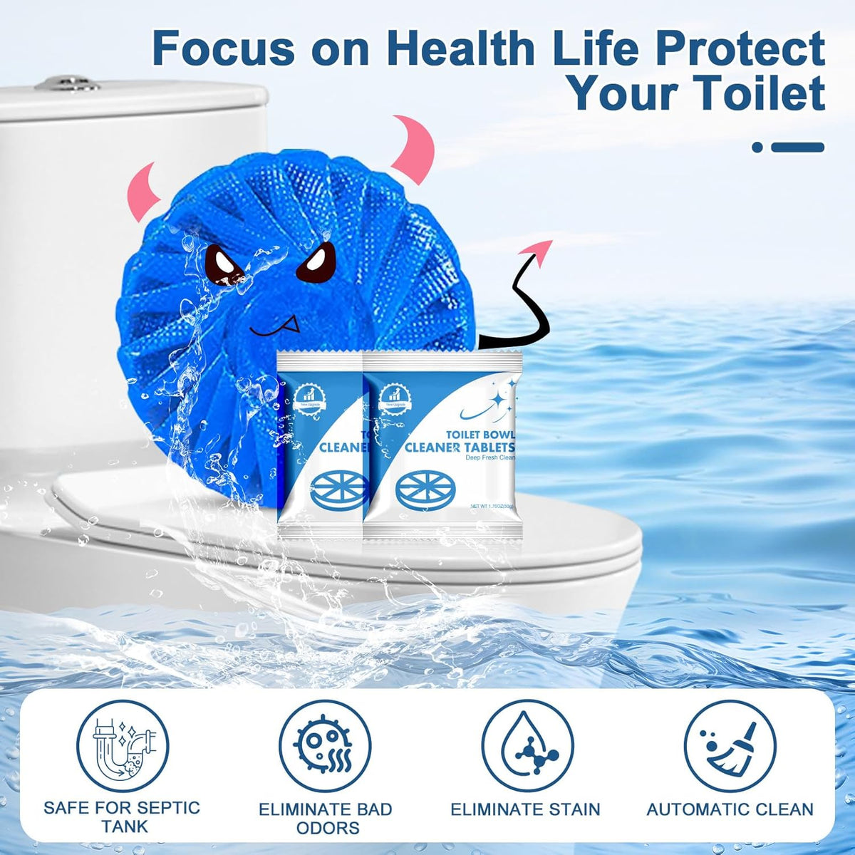 Toilet Bowl Cleaners, Automatic Toilet Bowl Cleaner Tablets Blue Gel Powerful Clean, Septic Safe Toilet Tank Cleaner, Bathroom Deodorizer & Prevent Stain, Fresh Scent-10 PACKS