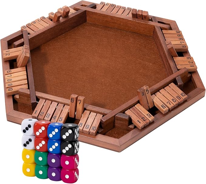 Shut The Box Premium Wooden Dice Game - Handcrafted Board Game 2-6 Players, Educational Math Learning Games for Kids Adults, Classic Pub Games Family Party Gift Set