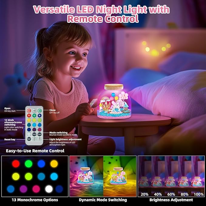 Unicorn Light Up Terrarium for Girls – DIY Garden Craft with LED | STEM Kit, Arts & Crafts Gift for Kids Ages 4-8 by Ednzion