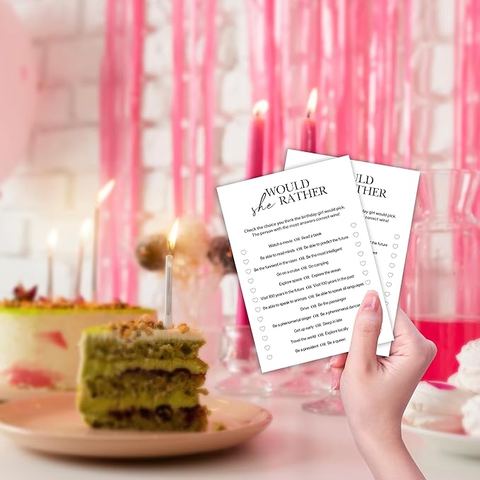 Birthday Party Games, Would She Rather, 25 Pcs Card Set for Guests, Fun Birthday Game for Teen Adults – A04