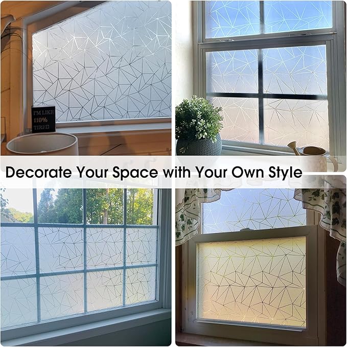 Coavas Window Privacy Film, Frosted Glass Static Cling, Decorative for Bathroom Door Covering, UV Blocking Window Cling, Non-Adhesive Vinyl Sticker, Day and Night Windows Tint for Home, 35.4x393.7 in