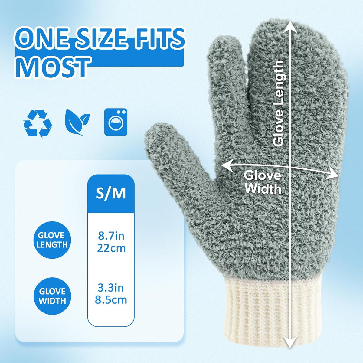 MIG4U Microfiber Dusting Gloves House Reusable Cleaning Glove for Blinds, Windows, Shutters, Furniture, and Car, Gray 2 Pairs S/M