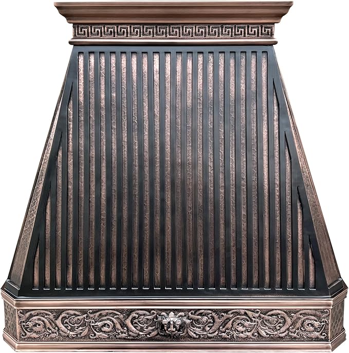 CT Copper Tailor Copper Vent Hood Island Mount,48'' W,48''H, 1150 CFM Exhaust Fan,Stainless Steel Vent,LED Light,Dishwasher-Safe Baffle Filters,Light Hammered-Medium Patina,VH14TA2L