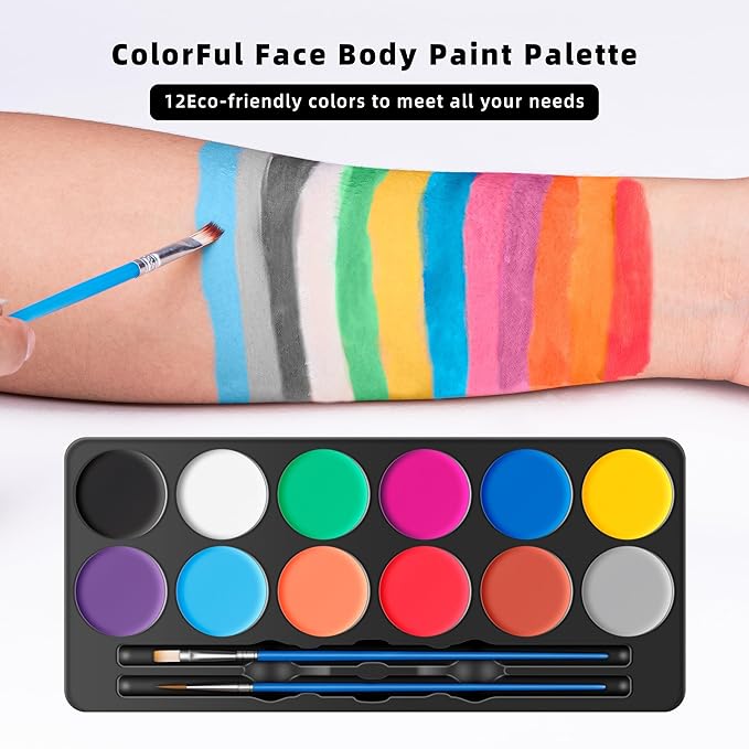 Maydear Face Painting Kit for Kids with 12 Colors Safe and Non-Toxic Large Water Based Face Paint (Matte)