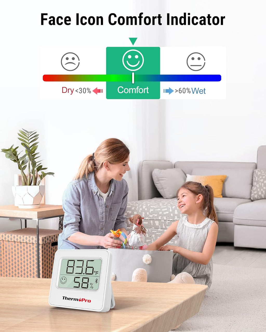 ThermoPro TP357 Digital Hygrometer Indoor Thermometer of 260FT, Bluetooth Thermometer Humidity Meter with Smart App, Room Thermometer Humidity Gauge with Temperature Humidity Sensor