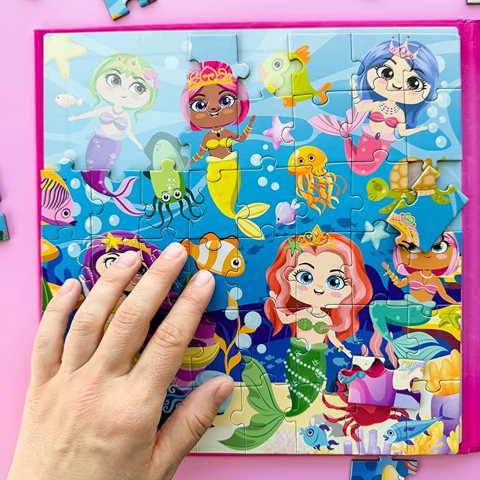 QUOKKA Magnetic Puzzles for Kids Ages 4-6 - 2x48 Travel Puzzle Games for Toddlers 3-5 Years Old - Car Activities Toy for Boys and Girls 2-4 yo - Unicorns & Mermaid Learning Magnet for Road Trip