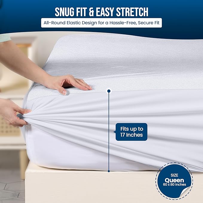 Utopia Bedding Waterproof Mattress Protector Queen Size (Pack of 14), Premium Terry Mattress Cover 200 GSM, Breathable, Fitted Style with Stretchable Pockets (White)