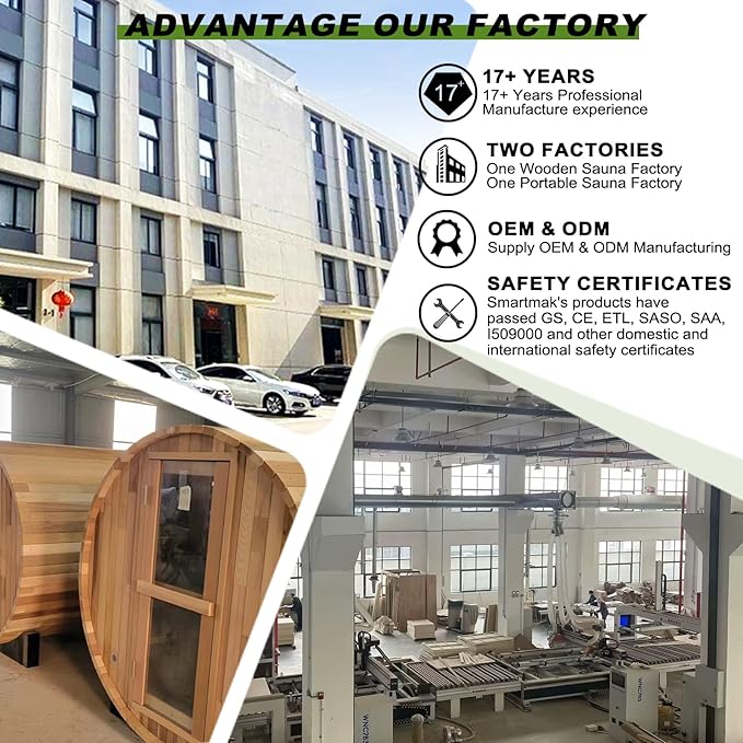 Outdoor Barrel Sauna, 6 Person Wood Steam Saunas Room with Porch, 6kw Toule Electric Heater with Sauna Stone, Canadian Cedar, Roof, 94.48”*70.86“*70.86“ (Cedar)