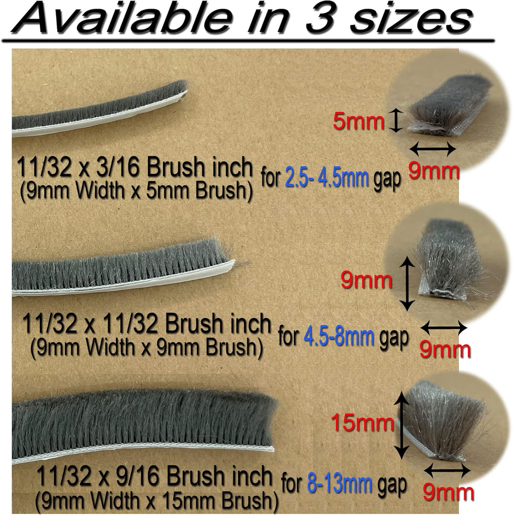 Weather Stripping Brush for Sliding Windows/Doors Frame Side,Pile Self Adhesive Weatherstrip Seal Strip Sealer Draft Stoppers (16.5ft x11/32 x 11/32 Brush inch, White)