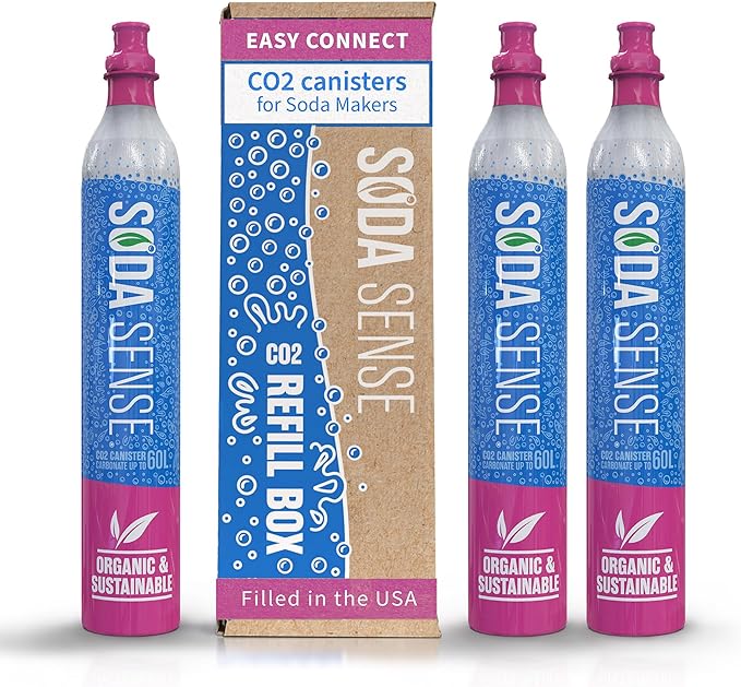 Soda Sense Easy Connect 60L CO2 Exchange Canister – 3 Pack, Replacement for Quick Connect Cylinder – Compatible with SodaStream PINK Snap-On Machines ONLY, Including ART, TERRA, ENSO & DUO