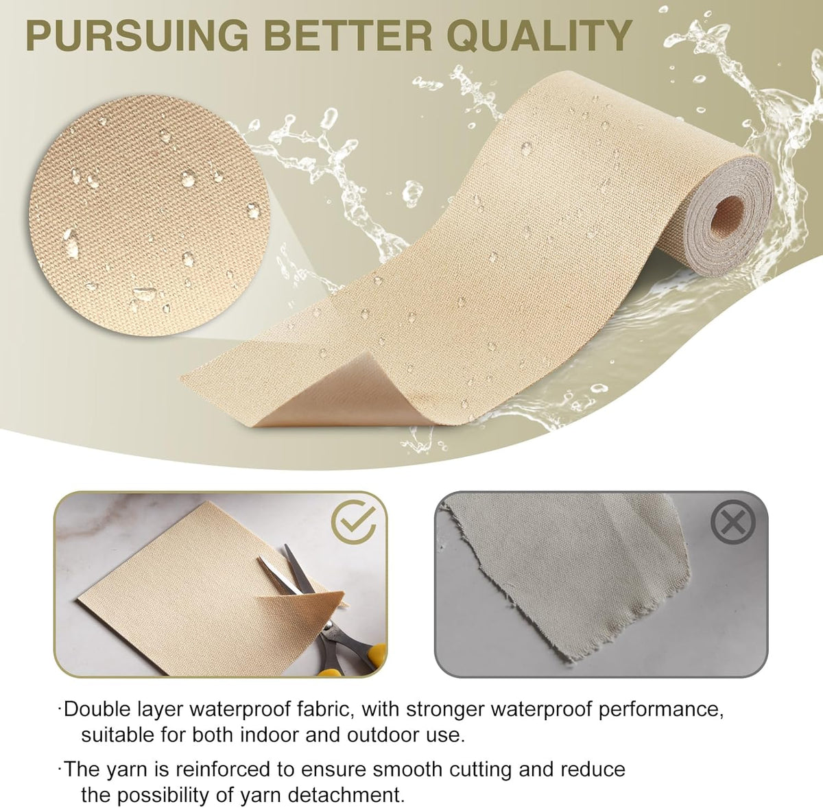 Canvas Repair Tape 4×70 Inch Waterproof Self-Adhesive Fabric Repair Patch for Repairing Boat Covers,Tents,Patio Umbrellas,Car Seats,Luggage,Sofas.(Light Brown)