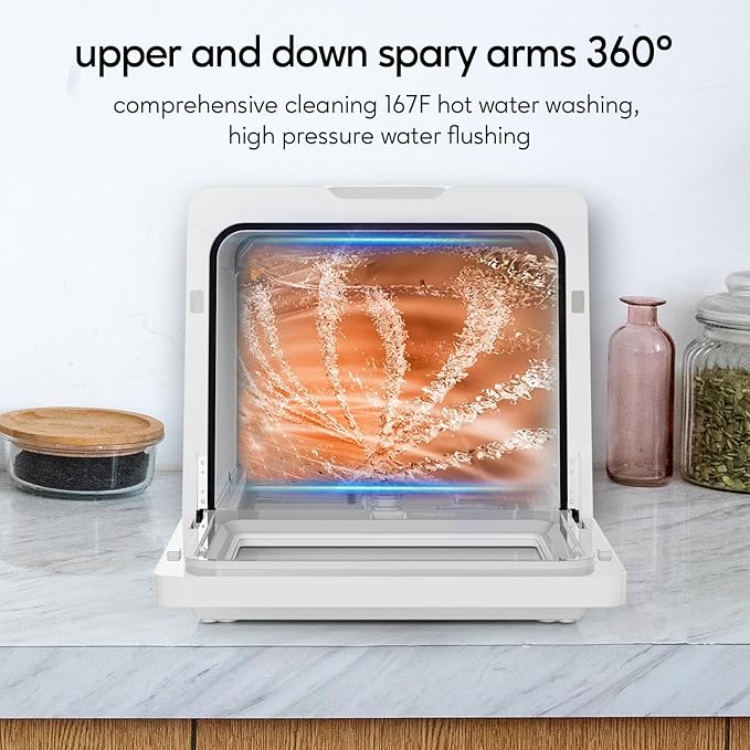 Countertop Mini Portable Dishwasher Tabletop Small Dishwasher with 5L Built-in Water Tank No HookupNeeded, Baby Care & Air-Drying Function，3 Place Set Capacity for Apartments Dorms Camping RVs