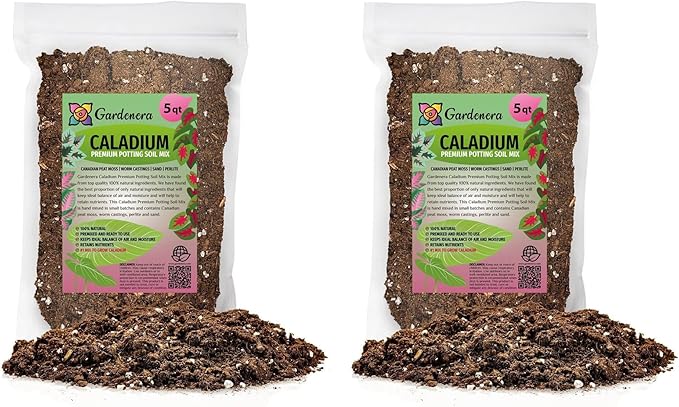 Gardenera Caladium Plant Potting Soil - All-Natural Blend for Thriving Caladium Plants - Boosts Root Health and Foliage - 10 Quart