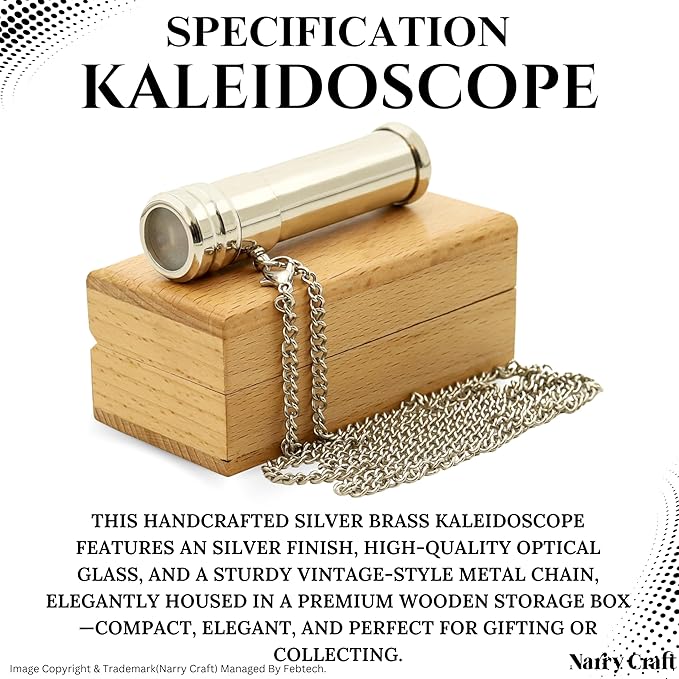 Brass Kaleidoscope with Wooden Box | Handcrafted Vintage Kaleidoscope with Optical Glass Lens & Wooden Storage Box – Collectible Gift for Kids & Adults Last Minute (Vintage/Brass, Small)