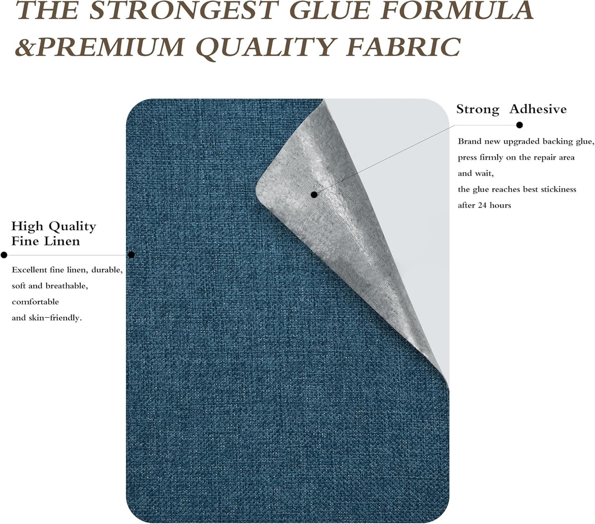 Coarse Linen Repair Patches, Self-Adhesive Linen Fabric Patches, 8X11 inch Extra Size, Multi Color, Can be Used for Linen Sofa Repair and Linen Clothes Repair(8" x 11",Dark Blue)