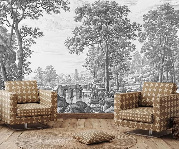 Vintage Forest Wallpaper Gray Trees Woodland Wall Mural Large Nature Landscapes Wall Decor for Living Room Bedroom Dining Room Office(Not Self-Adhesive)