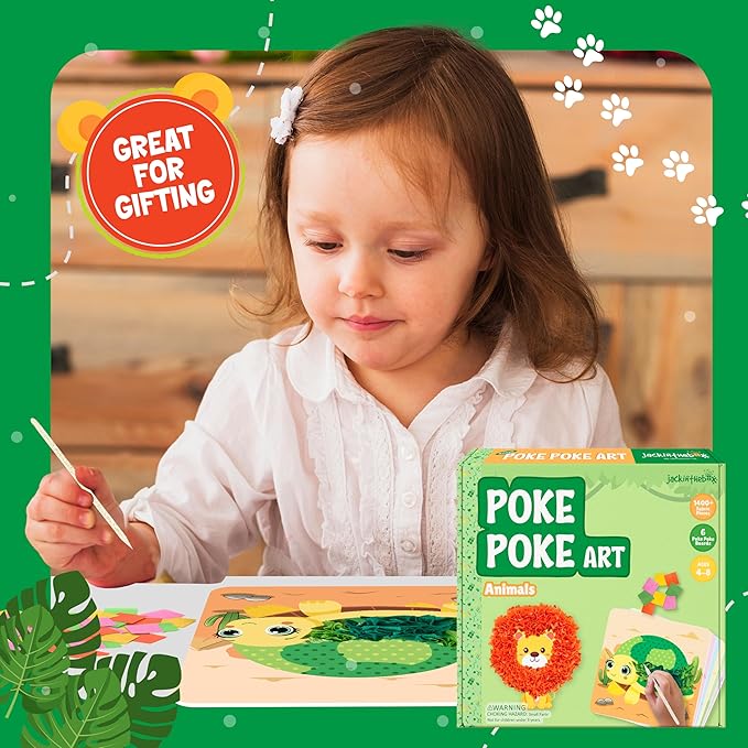 jackinthebox Poke Poke Art – Animals Theme, Mess-Free Fabric Art and Craft, Flower Pressing Kits, Gift for Kids, Girl Gifts, Boy Gift, Toys for Girls and Boys Ages 4 5 6 7 8