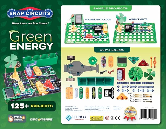 Snap Circuits Green Energy Electronics Exploration Kit | Over 125 Exciting STEM Projects | Full Color Project Manual | 45+ Snap Circuits Parts | STEM Educational Toys for Kids 8+