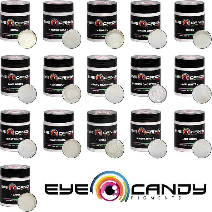 Eye Candy Pigments Premium White Mica Powder - Shoji (50gr) - for Epoxy, Resin, Soap, Paint, Woodworking, Acrylic Pouring, Bath Bombs, Fishing Lures - DIY Arts and Crafts Additive