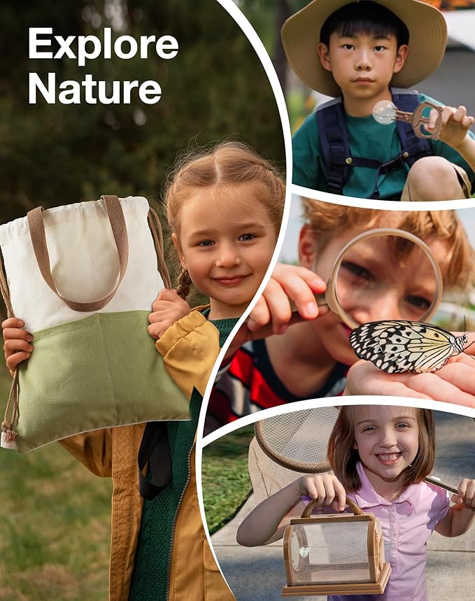 ROBOTIME Kids Explorer Kit, Outdoor Bug Catcher Kit for Kids with Magnifying Glass & Butterfly Net, Fun Bug Catching Kit for Backyard & Camping, Bug Catcher for Boys & Girls 3-12