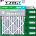 Filterbuy 14x20x4 Air Filter MERV 8 (MPR 700) Dust Defense Replacement (6-Pack), Electrostatic Pleated HVAC AC Furnace Filters, Made in USA (Actual Size: 13.50 x 19.50 x 3.63)