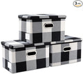 PRANDOM Collapsible Storage Bin with Lid [3-Pack] Fabric Foldable Storage Box Organizer Container Basket Cube with Cover for Home Bedroom Closet Office Nursery Black and White Grid(14.9x9.8x9.8)