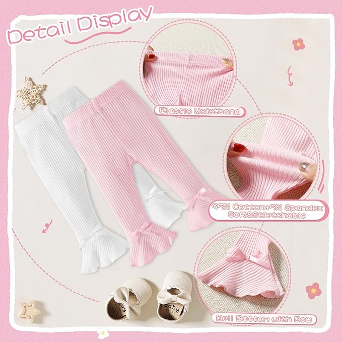 Newborn Toddler Baby Girl Pants Leggings Ribbed Straight Flare Infant Girl Pants Leggings Bell Bottoms 5 Packs